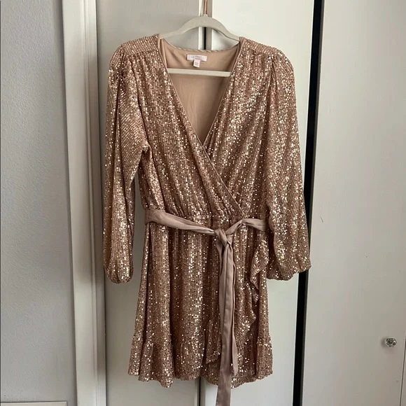 gold dress price SemSem - Belted Wrap-effect Sequined Stretch-tulle Gown - Gold